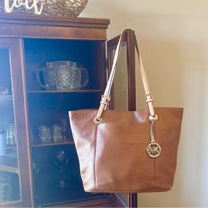 Vintage Michael Kors Jet Set Tote Pebbled Leather Camel Brown